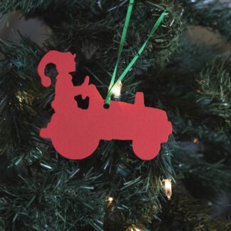 Elf On A Tractor Ornament - Red