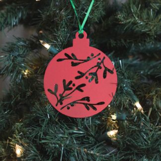 Round Holly Ornament - Red