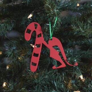 Candy Cane Holding Elf Ornament - Red
