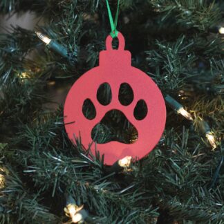 Round Paw Print Ornament - Red