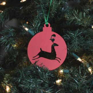 Round Reindeer Ornament - Red