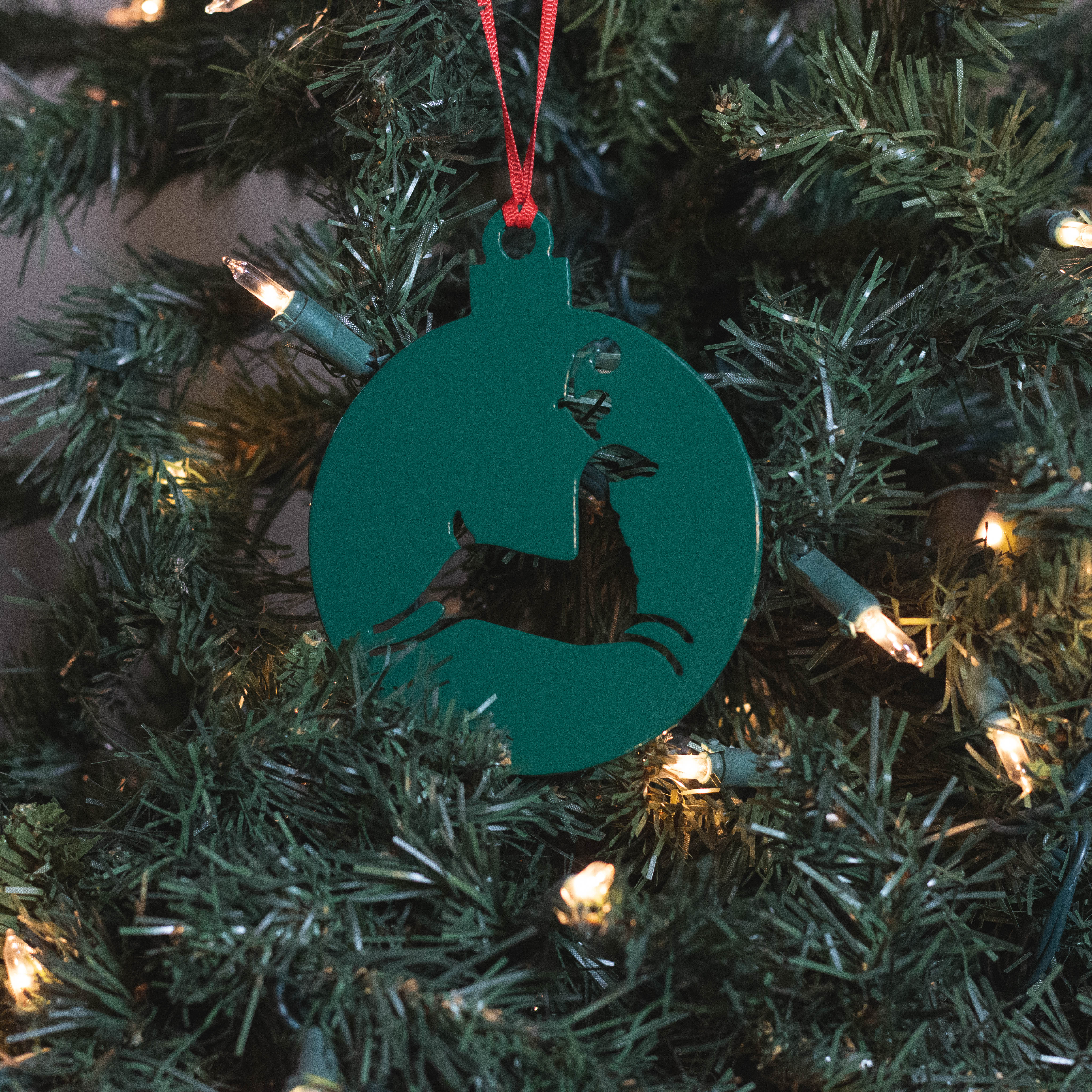 Round Reindeer Ornament - Green