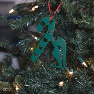 Candy Cane Holding Elf Ornament - Green